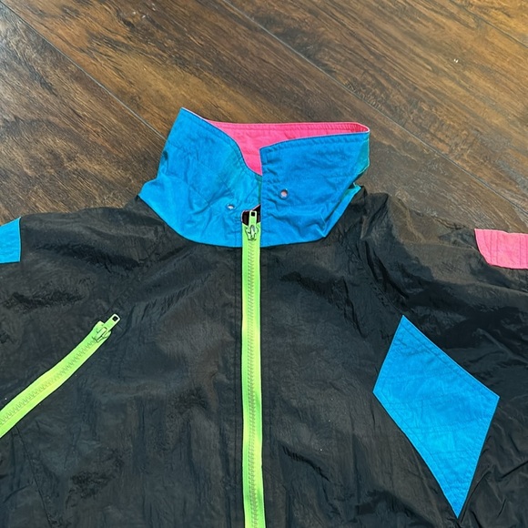 Vintage East West Colorful Ski Windbreaker Black Jacket with Neon Accents - Picture 13 of 15